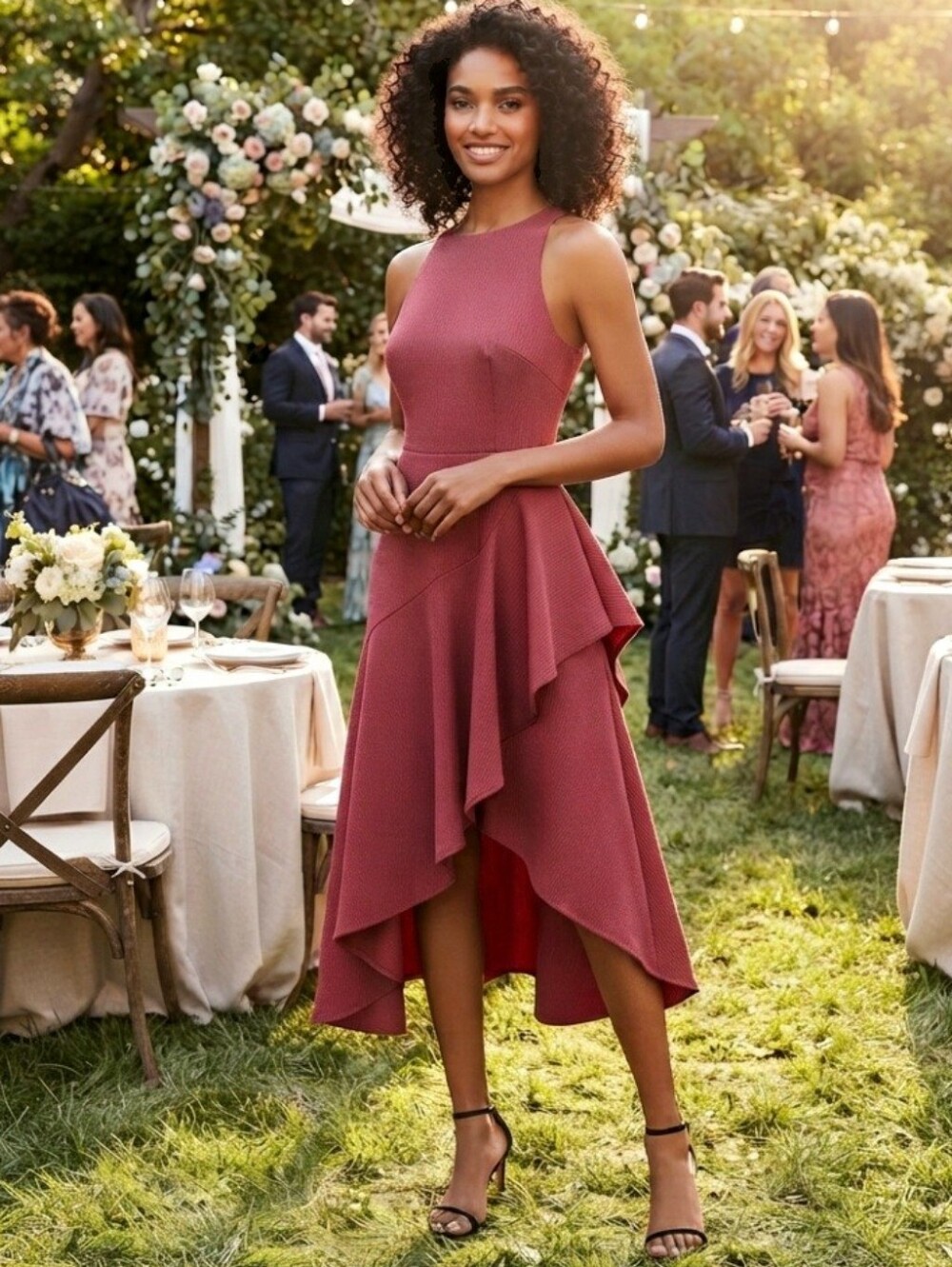 KEEPSAKE the Label Intrigue Hi Low Midi Dress Lipstick Rose Size 4 NWT